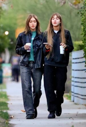 Simi Haze - With her twin sister Haze Khadra  at Alfred Coffee in West Hollywood